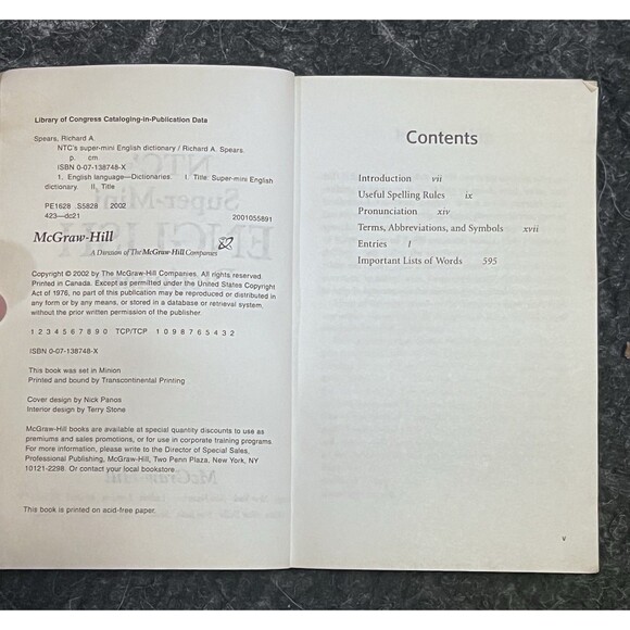 NTC'S Super-Mini English PB Dictionary Includes Pronunciations Richard A Spears - Picture 6 of 6